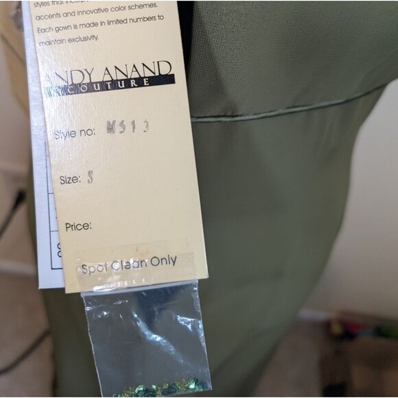 Andy Anand Couture Maxi Gown Dress Olive Green Tiered Embroidered Sequin Small - Picture 14 of 14